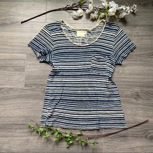 Rag&Bone Striped Gauzy T-Shirt Navy Ivory Knit Small